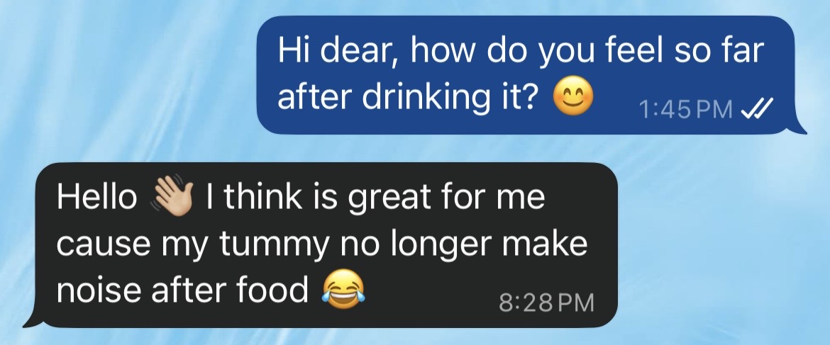 Anonymous customer feedback sharing their personal digestion experience